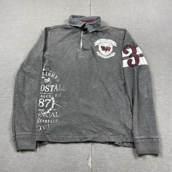 Aeropostale Rugby Shirt Mens Small Gray Polo Long Sleeve #3 Patch Athletic Y2K - Picture 1 of 9